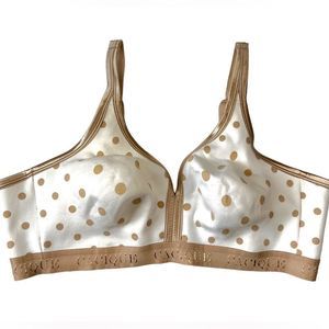 Cacique Cotton No Wire Bra in Ivory/Tan Polka Dot Size 46C